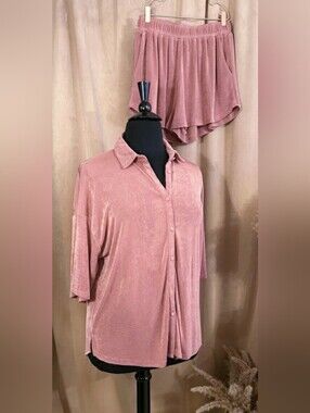 KITTENISH ROSE POCKETED SHORT SET